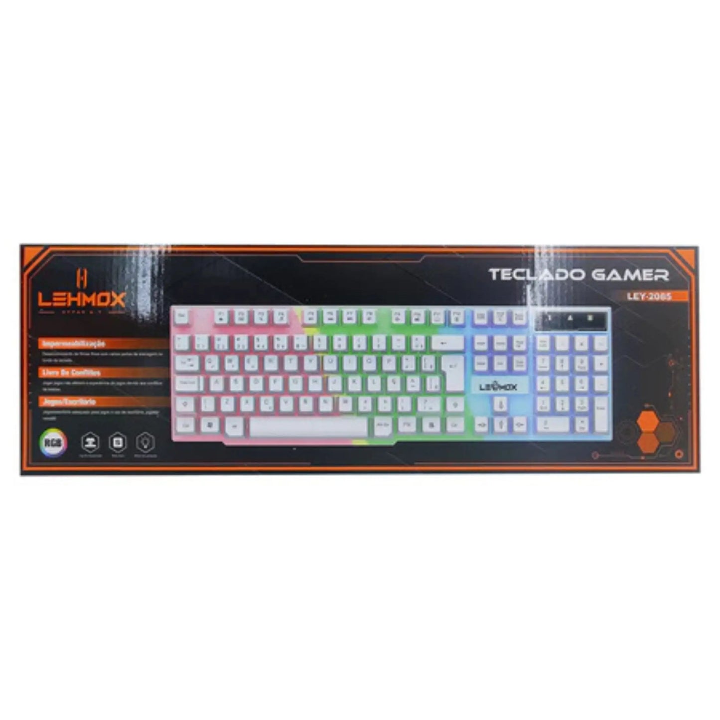 Teclado Gamer Branco com Cabo USB e Iluminação LED RGB Modernista Original Lehmox