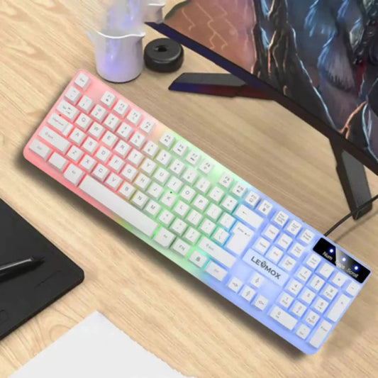 Teclado Gamer Branco com Cabo USB e Iluminação LED RGB Modernista Original Lehmox
