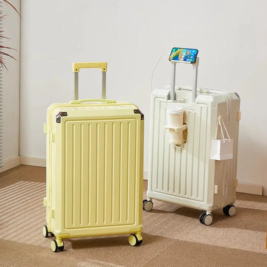 Mala multifuncional para mulheres 2025 nova mala de viagem com código, 20 polegadas, caixa de couro, rodas silenciosas reforçadas