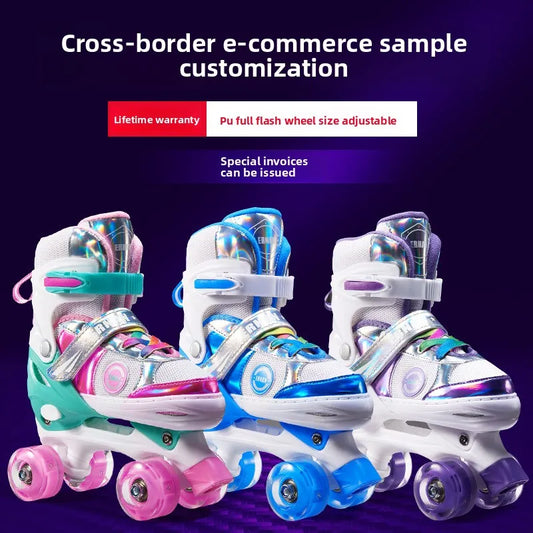 Patins Elegantes de Quatro Tamanhos Ajustáveis com Dupla Fila para Crianças