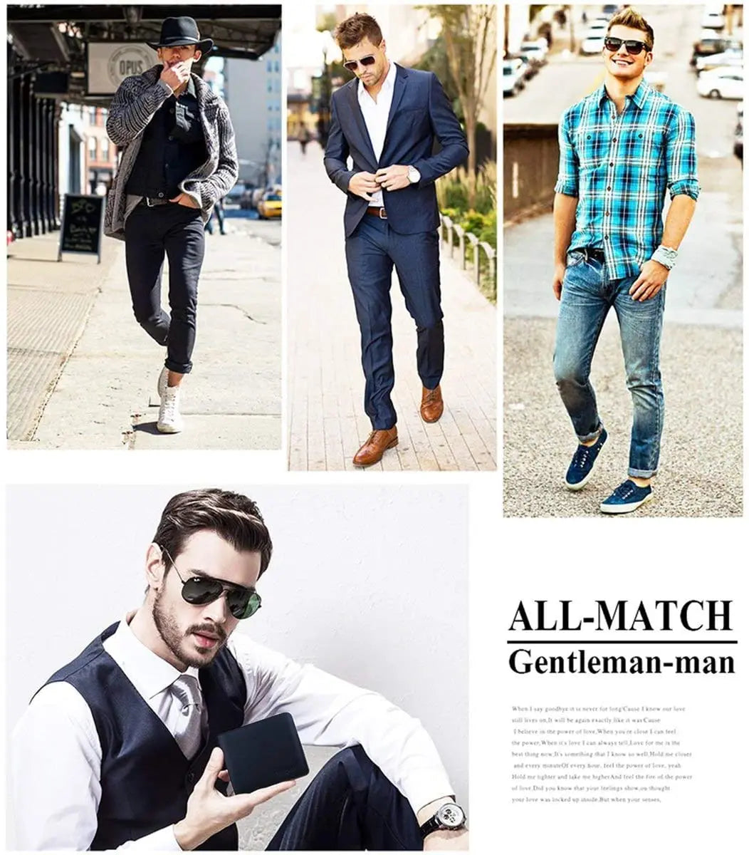 Carteiras Masculinas Slim em Couro Legítimo com Bloqueio RFID, Bolso para Moedas, 2 Compartimentos para Notas e 10 Slots para Cartões de Crédito