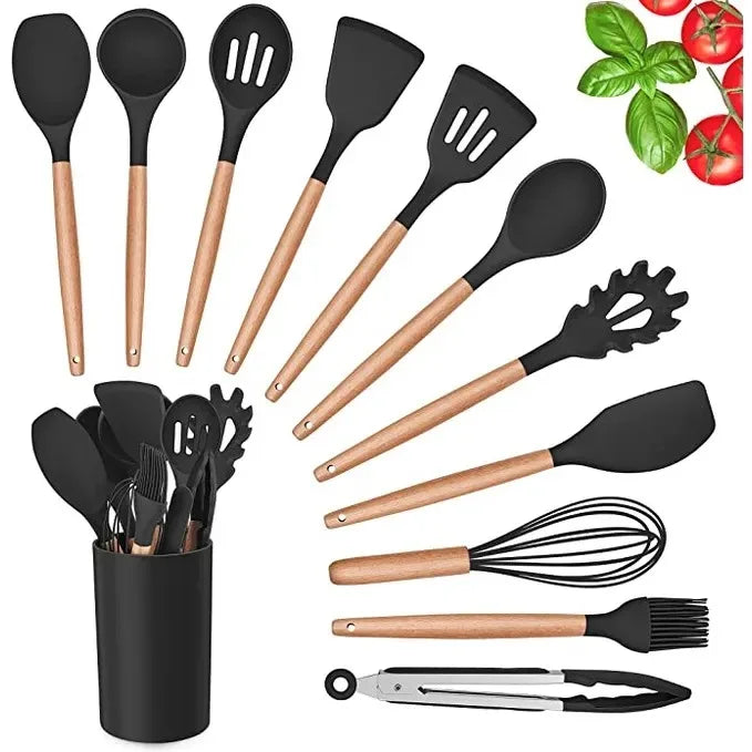 Kit 12 Peças Colher para Cozinha Silicone BPA Antiferrugem Utensílios de Cozinha Jogo de Colher