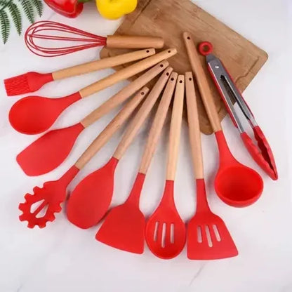Kit 12 Peças Colher para Cozinha Silicone BPA Antiferrugem Utensílios de Cozinha Jogo de Colher