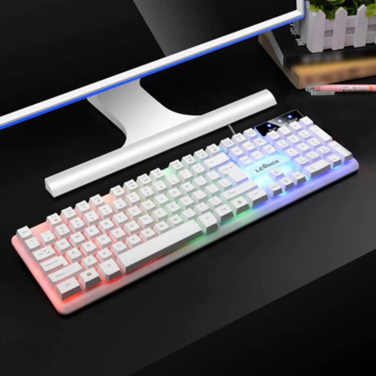Teclado Gamer Branco com Cabo USB e Iluminação LED RGB Modernista Original Lehmox