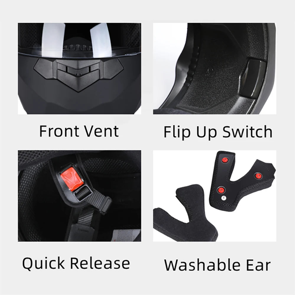 Capacete Modular com Duas Lentes BLD para Motocicleta, Seguro, Rebatível, Capacetes Profissionais de Motocross e Corrida, Capacete Integral para Moto