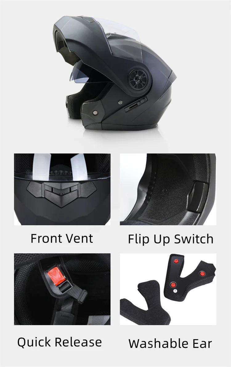 Capacete Modular com Duas Lentes BLD para Motocicleta, Seguro, Rebatível, Capacetes Profissionais de Motocross e Corrida, Capacete Integral para Moto