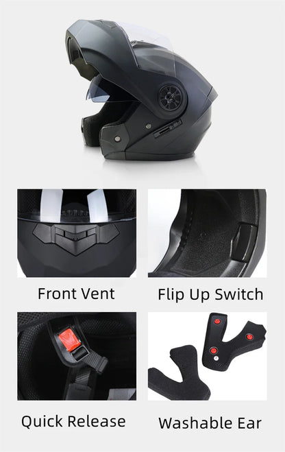 Capacete Modular com Duas Lentes BLD para Motocicleta, Seguro, Rebatível, Capacetes Profissionais de Motocross e Corrida, Capacete Integral para Moto