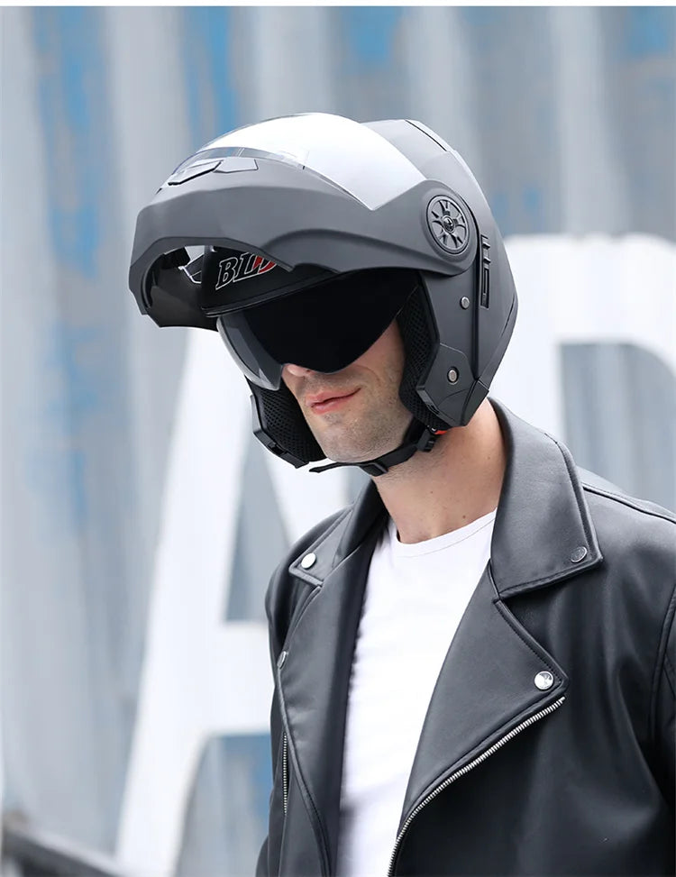 Capacete Modular com Duas Lentes BLD para Motocicleta, Seguro, Rebatível, Capacetes Profissionais de Motocross e Corrida, Capacete Integral para Moto