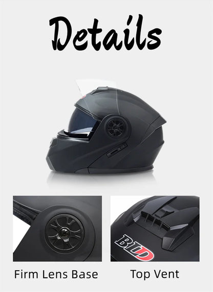 Capacete Modular com Duas Lentes BLD para Motocicleta, Seguro, Rebatível, Capacetes Profissionais de Motocross e Corrida, Capacete Integral para Moto