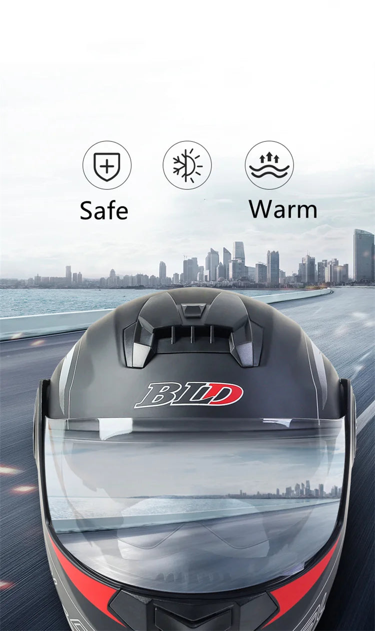 Capacete Modular com Duas Lentes BLD para Motocicleta, Seguro, Rebatível, Capacetes Profissionais de Motocross e Corrida, Capacete Integral para Moto