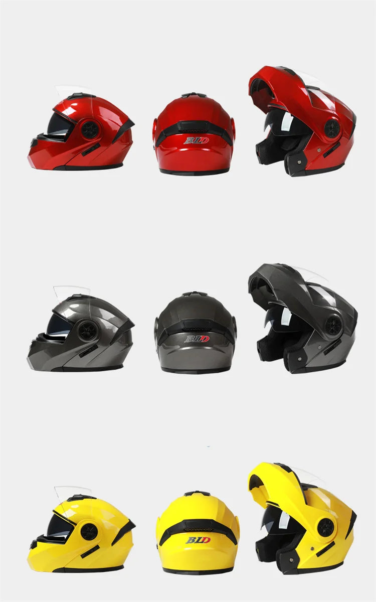Capacete Modular com Duas Lentes BLD para Motocicleta, Seguro, Rebatível, Capacetes Profissionais de Motocross e Corrida, Capacete Integral para Moto