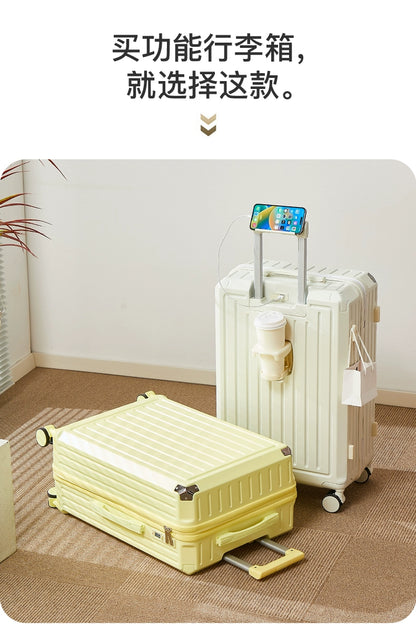 Mala multifuncional para mulheres 2025 nova mala de viagem com código, 20 polegadas, caixa de couro, rodas silenciosas reforçadas