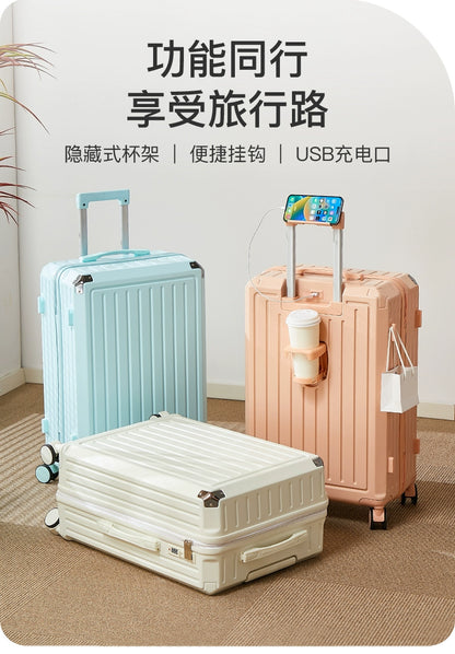 Mala multifuncional para mulheres 2025 nova mala de viagem com código, 20 polegadas, caixa de couro, rodas silenciosas reforçadas