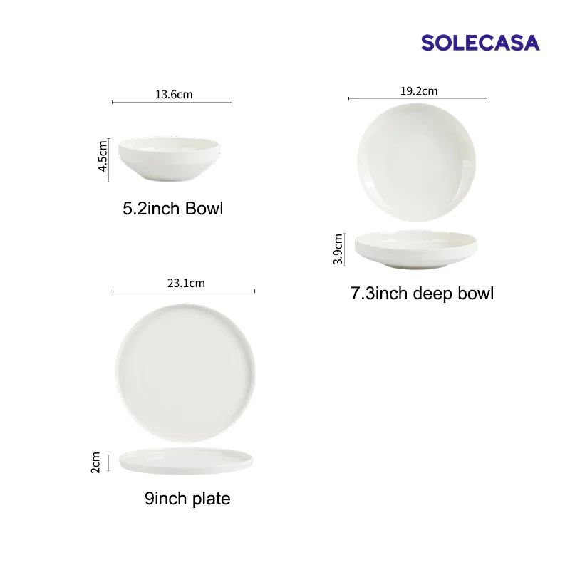 Conjuntos de Louça de Porcelana Peças Tigelas e Pratos Brancos Conjunto de Pratos Resistente a Riscos Tigela de Cerâmica