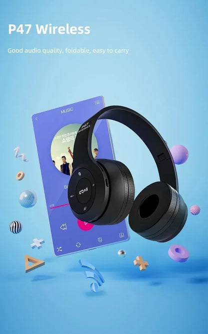 Stereo P47 Headset 5.0 Bluetooth Headset Folding Series Wireless Outdoor SportsHeadset for iPhone Samsung PC Game Accessories