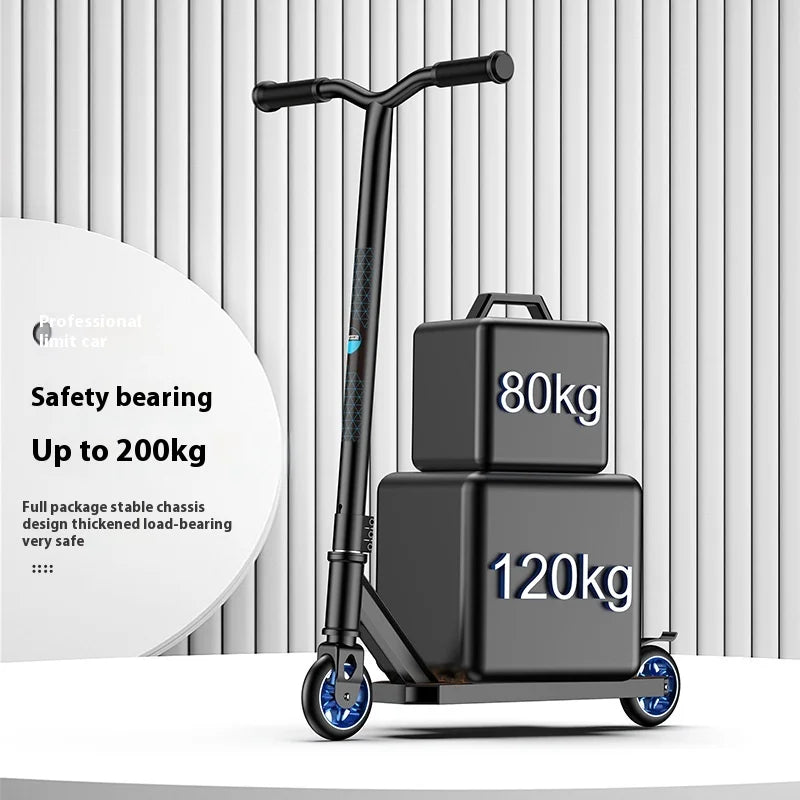 Adolescente profissional de scooter de manobras adulto elegante mostrando extremo carro de duas rodas scooter passeio de scooter