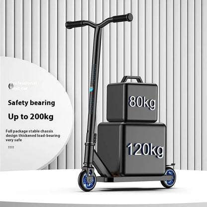 Adolescente profissional de scooter de manobras adulto elegante mostrando extremo carro de duas rodas scooter passeio de scooter