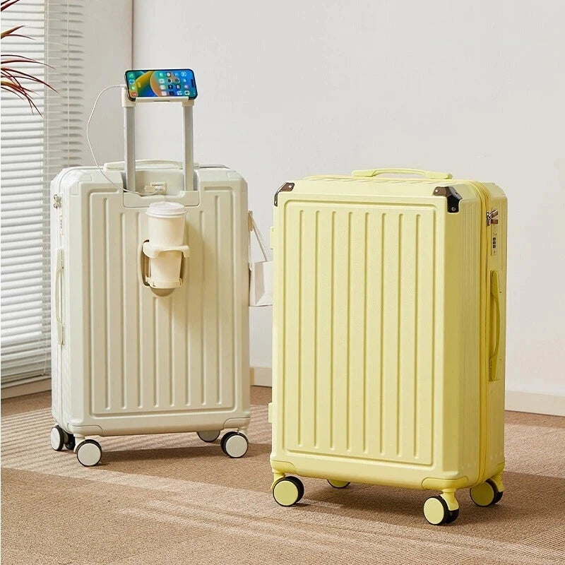 Mala multifuncional para mulheres 2025 nova mala de viagem com código, 20 polegadas, caixa de couro, rodas silenciosas reforçadas