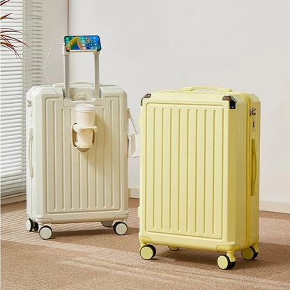 Mala multifuncional para mulheres 2025 nova mala de viagem com código, 20 polegadas, caixa de couro, rodas silenciosas reforçadas