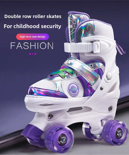 Patins Elegantes de Quatro Tamanhos Ajustáveis com Dupla Fila para Crianças