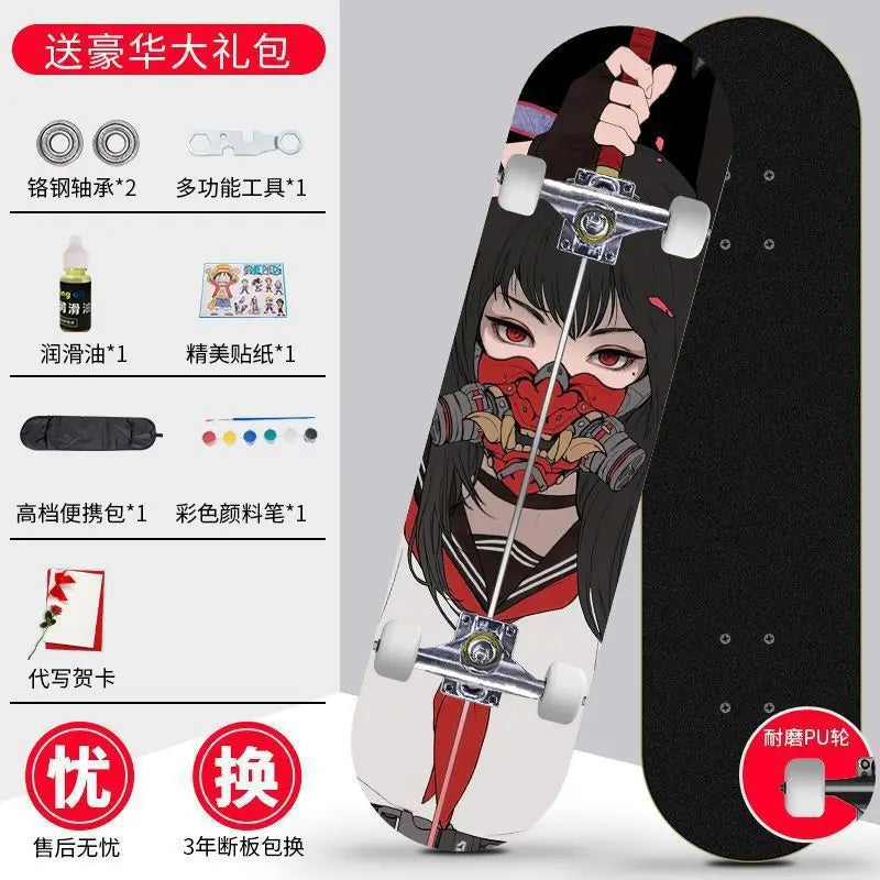 Skateboard profissional para iniciantes meninos e meninas crianças adolescentes adultos street quatro rodas dupla articulação