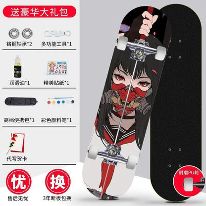 Skateboard profissional para iniciantes meninos e meninas crianças adolescentes adultos street quatro rodas dupla articulação