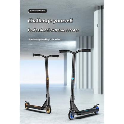 Adolescente profissional de scooter de manobras adulto elegante mostrando extremo carro de duas rodas scooter passeio de scooter