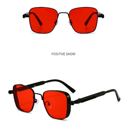 Óculos de Sol Masculino Vintage Steampunk Quadrado Armação de Metal com Dobradiças de Mola Óculos Femininos de Tendência para Motoristas