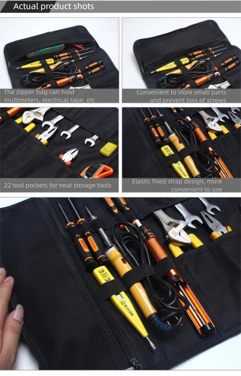 Roll Up Tool Bag Organizer 22 Pouches Compact Portable Tool Storage Bag Waterproof Small Tool Bag for Car Mechanic Electrician