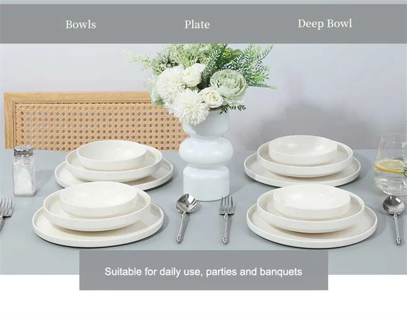 Conjuntos de Louça de Porcelana Peças Tigelas e Pratos Brancos Conjunto de Pratos Resistente a Riscos Tigela de Cerâmica