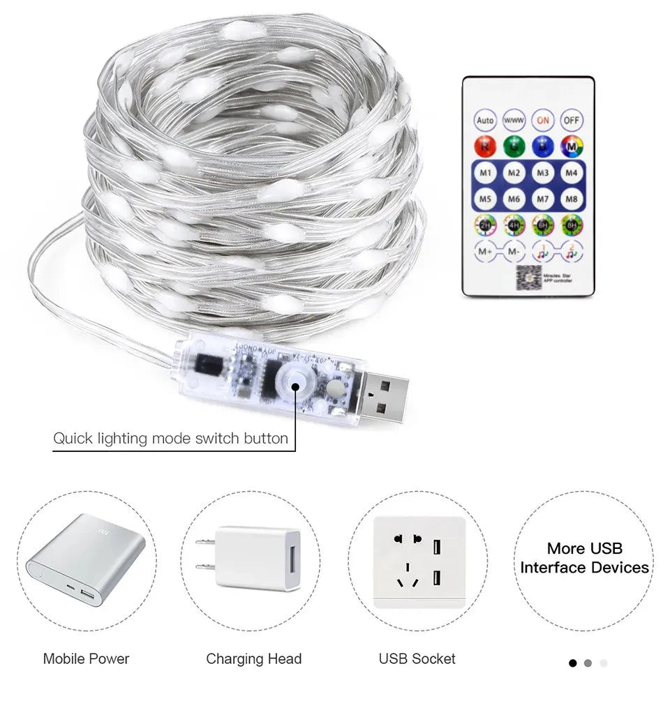 Luzez LED RGB USB 5M/10M/15M/20M com App Bluetooth, para Decoração de Natal, Casamento e Festa de Aniversário e muito Mais