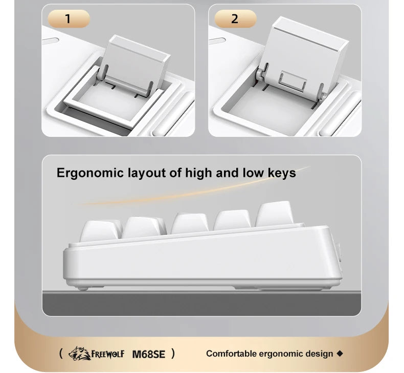 Teclado Mecânico Feel FREEWOLF M68SE 68 Teclas Mini Com Fio Compacto Silencioso para Laptops, Jogos e Uso de Escritório