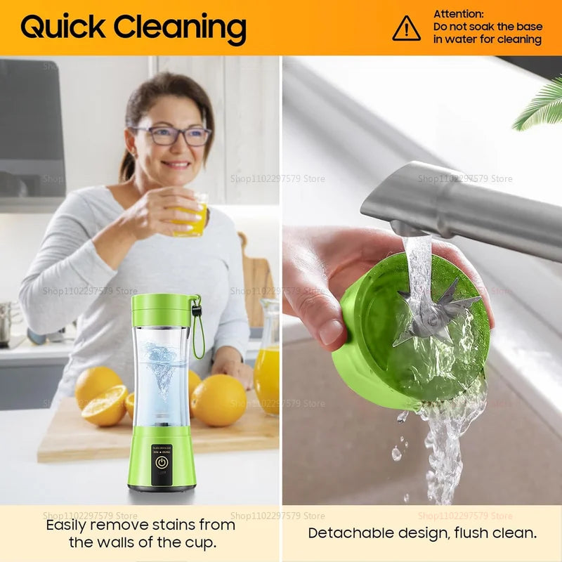 Liquidificador de suco doméstico de 380ml, mini espremedor elétrico USB recarregável, eletrodoméstico para uso doméstico