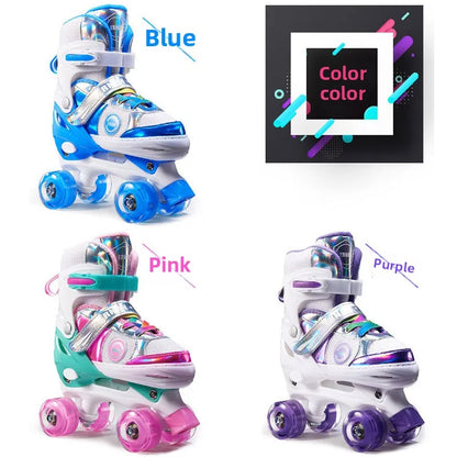 Patins Elegantes de Quatro Tamanhos Ajustáveis com Dupla Fila para Crianças