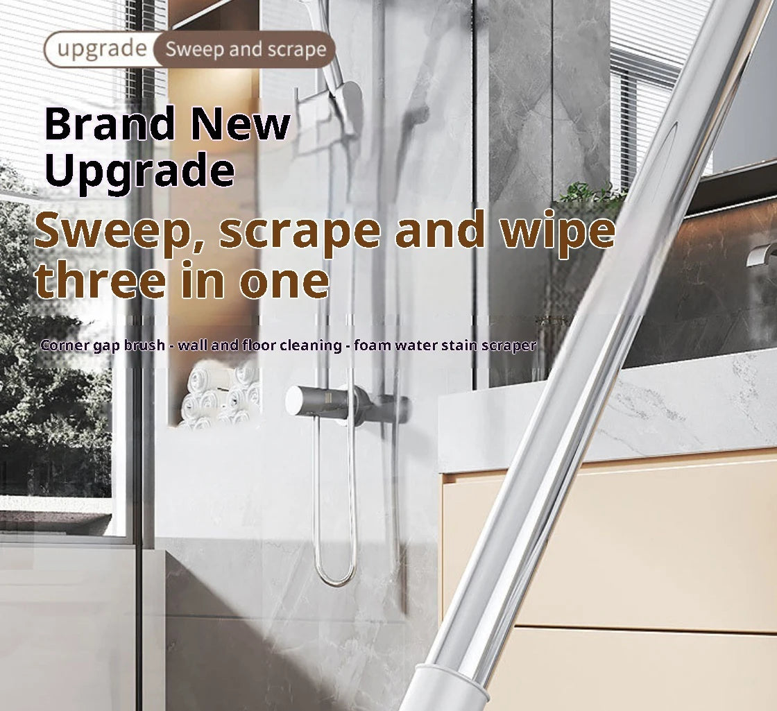 Escova de Limpeza com Cabo Longo Ajustável Escalável Multifuncional para Banheiro, Limpeza de Piso, Raspador de Silicone, Vassoura Mágica, Limpador de Vidros