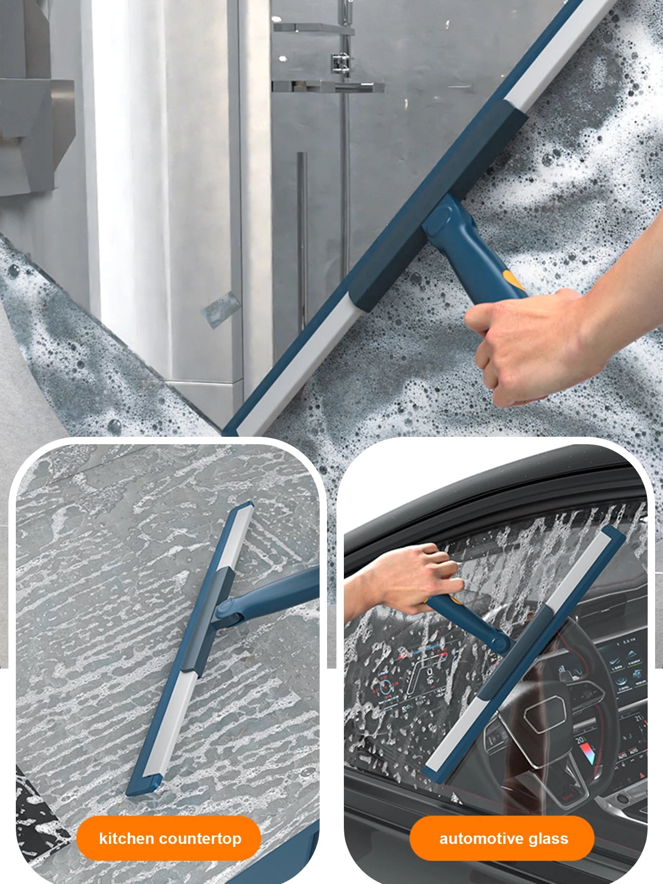 Vassoura Mágica Para Enxugar Água e Passar Pano no Chão Uso Doméstico Duplo Para Varrer Banheiro, Limpar Vidro e Azulejos