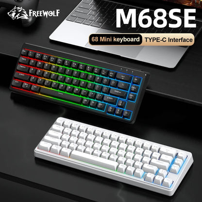 Teclado Mecânico Feel FREEWOLF M68SE 68 Teclas Mini Com Fio Compacto Silencioso para Laptops, Jogos e Uso de Escritório