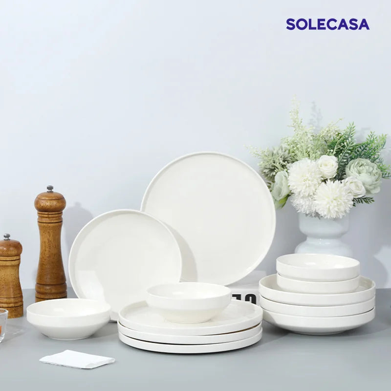 Conjuntos de Louça de Porcelana Peças Tigelas e Pratos Brancos Conjunto de Pratos Resistente a Riscos Tigela de Cerâmica