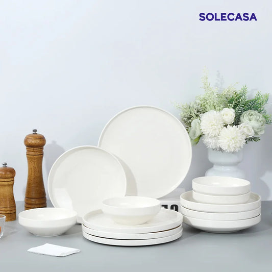 Conjuntos de Louça de Porcelana Peças Tigelas e Pratos Brancos Conjunto de Pratos Resistente a Riscos Tigela de Cerâmica