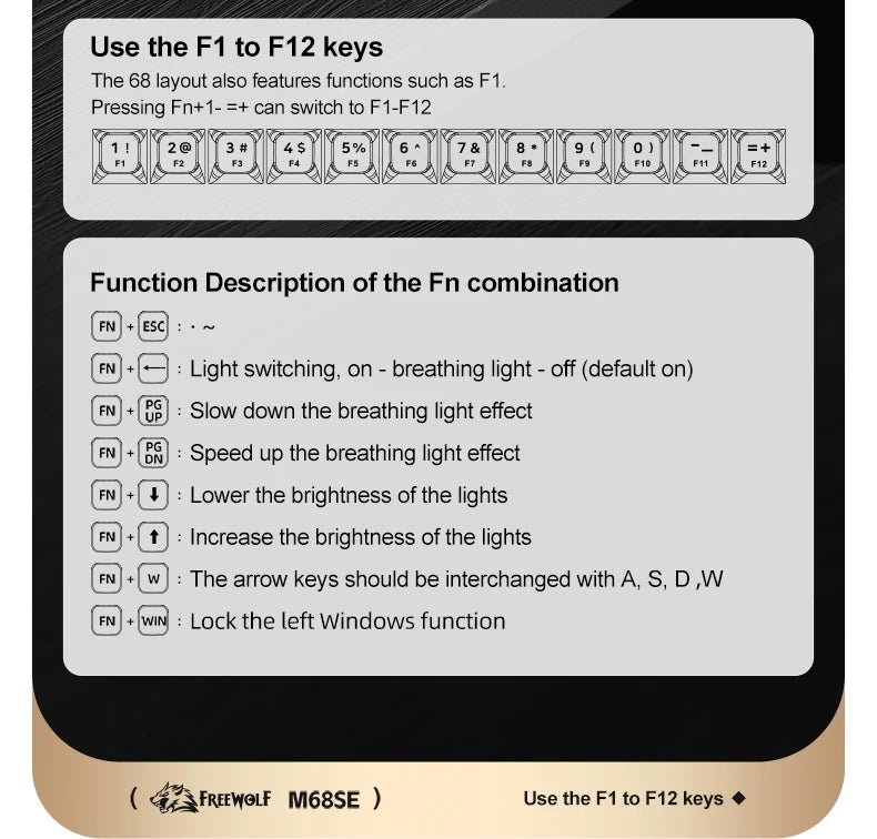 Teclado Mecânico Feel FREEWOLF M68SE 68 Teclas Mini Com Fio Compacto Silencioso para Laptops, Jogos e Uso de Escritório