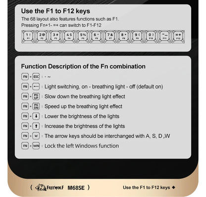 Teclado Mecânico Feel FREEWOLF M68SE 68 Teclas Mini Com Fio Compacto Silencioso para Laptops, Jogos e Uso de Escritório