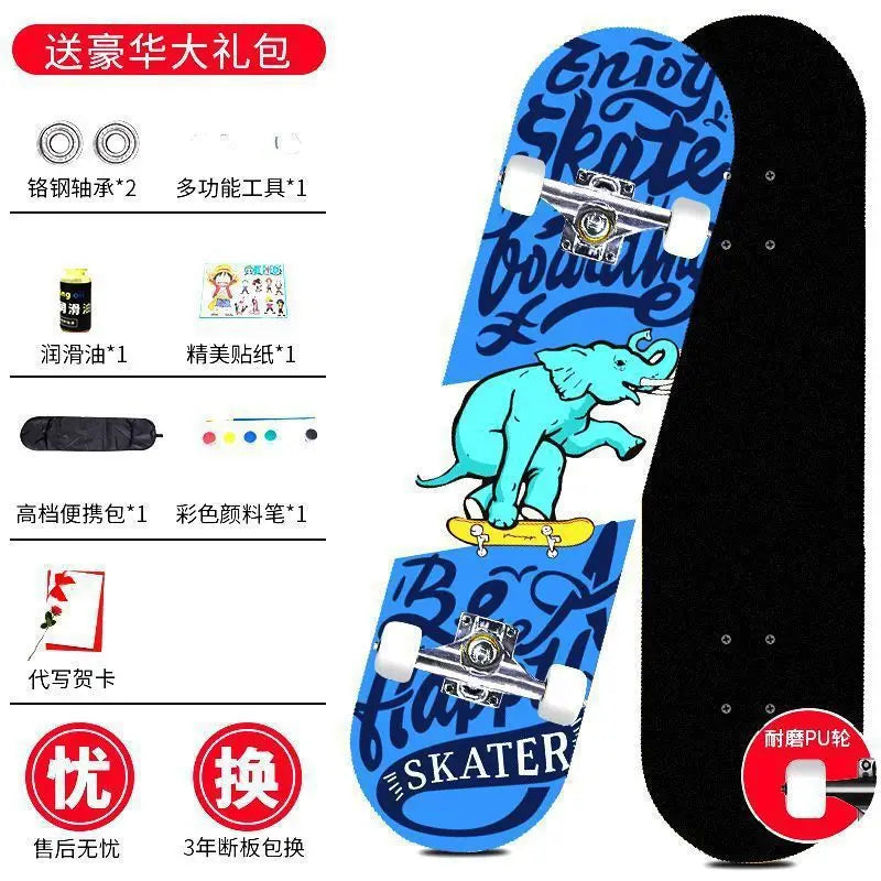 Skateboard profissional para iniciantes meninos e meninas crianças adolescentes adultos street quatro rodas dupla articulação