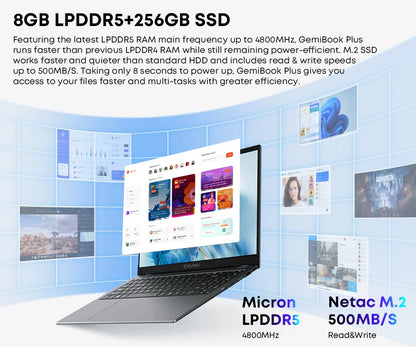 Notebook CHUWI GemiBook Plus 15,6'' 16GB RAM 512GB SSD Computador Windows 11 Laptop 12ª Geração Intel Alder Lake N150 / N100