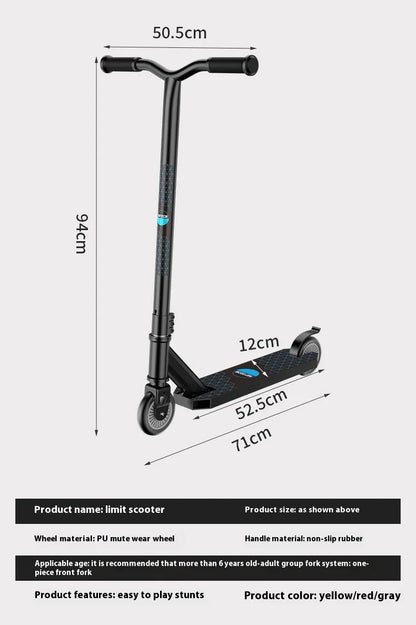 Adolescente profissional de scooter de manobras adulto elegante mostrando extremo carro de duas rodas scooter passeio de scooter