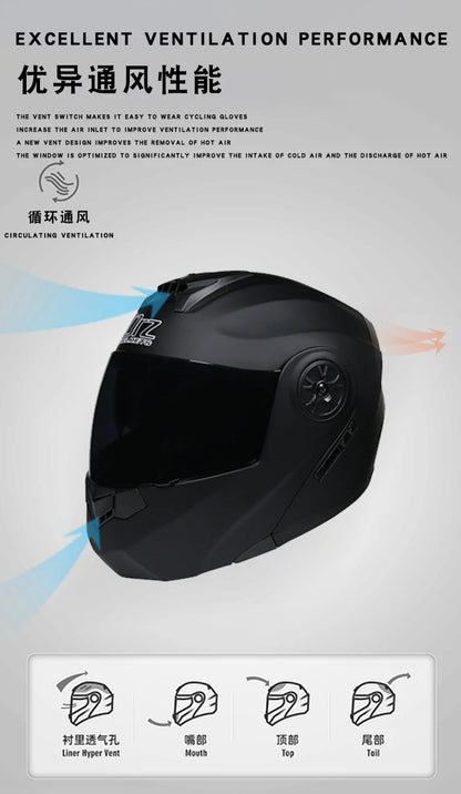 Capacete Modular Dobrável de Moto de Segurança Aprovado pelo DOT Mais Recente Voyage Racing com Lente Dupla e Viseira Interna