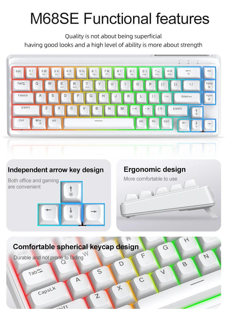 Teclado Mecânico Feel FREEWOLF M68SE 68 Teclas Mini Com Fio Compacto Silencioso para Laptops, Jogos e Uso de Escritório