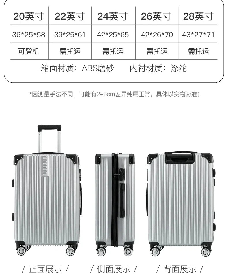 Mala de Rodinhas 20 24 26 28" Maleta de Viagem com Rodas, Cadeado de Combinação, Bagagem de Mão