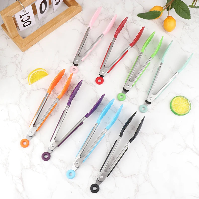 Pegador de Silicone para Churrasco, Cozinha, Salada, Pão, Pegador Antiaderente para Churrasco, Clipes e Grampos de Aço Inoxidável, Ferramentas e Gadgets
