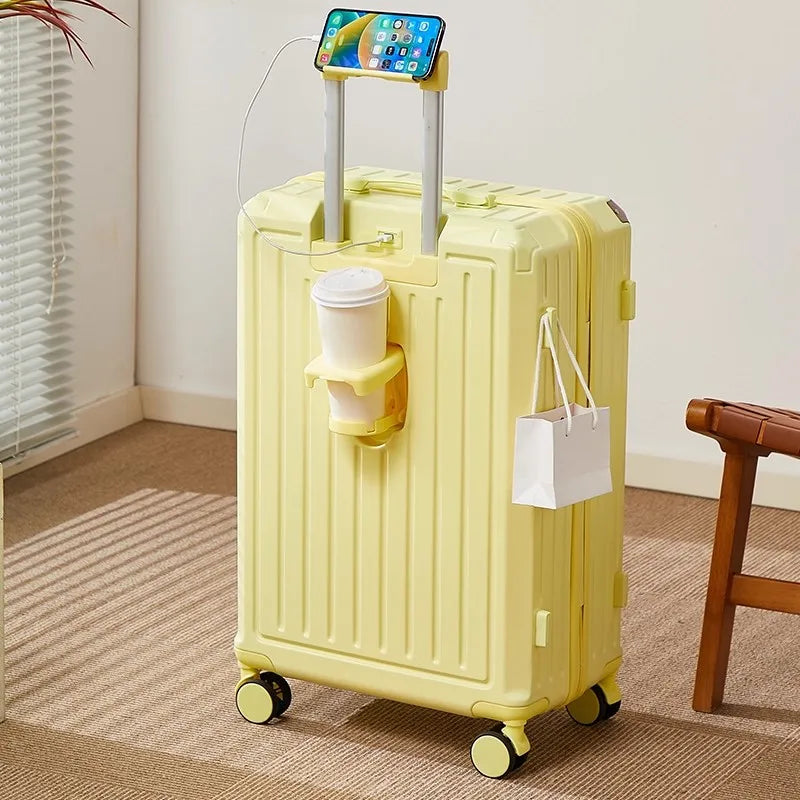 Mala multifuncional para mulheres 2025 nova mala de viagem com código, 20 polegadas, caixa de couro, rodas silenciosas reforçadas