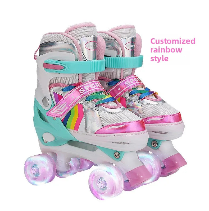 Patins Elegantes de Quatro Tamanhos Ajustáveis com Dupla Fila para Crianças